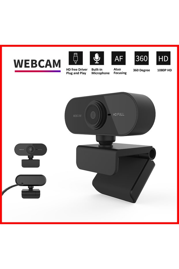 كاميرا ويب صغيرة سوداء بدقة 1080P HD مع ميكروفون، واجهة USB تدعم أجهزة الكمبيوتر المحمولة والمكتبية، مناسبة