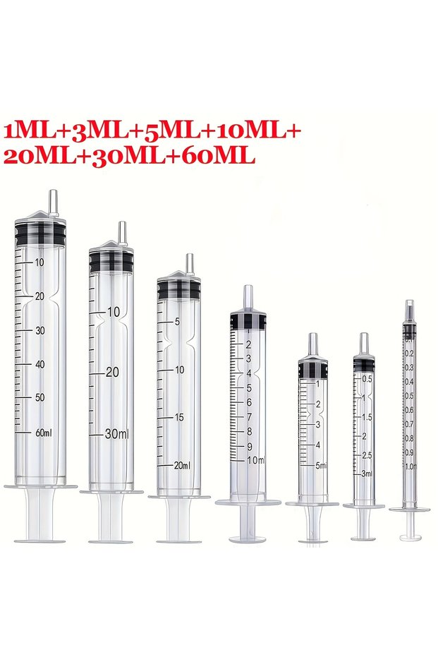 ALL 7Pcs 1ML/3ML/10ML/20ML/30ML/60ML Syringes with Clear Scale for Glue Dispensing Liquid Measuring