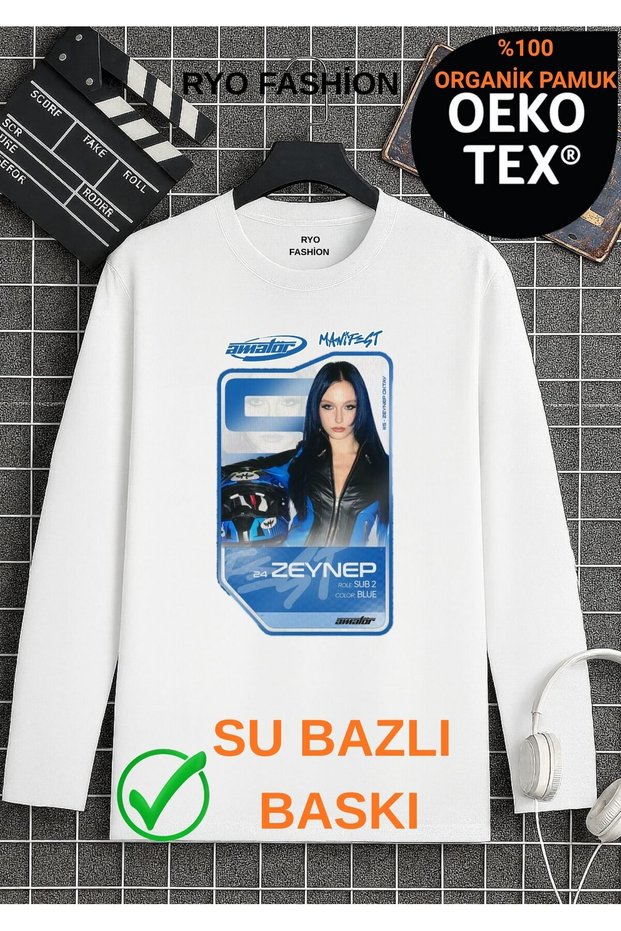 Manifest Amateur Zoktay Mina Esin Hilal Sueda Lidya Designed Long Sleeve T-Shirt 100% Organic Cotton White