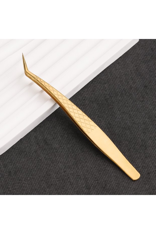 Series E 1pc Eyelash Tweezers for Extension Golden Stainless Steel High Precision Tweezer for Volume