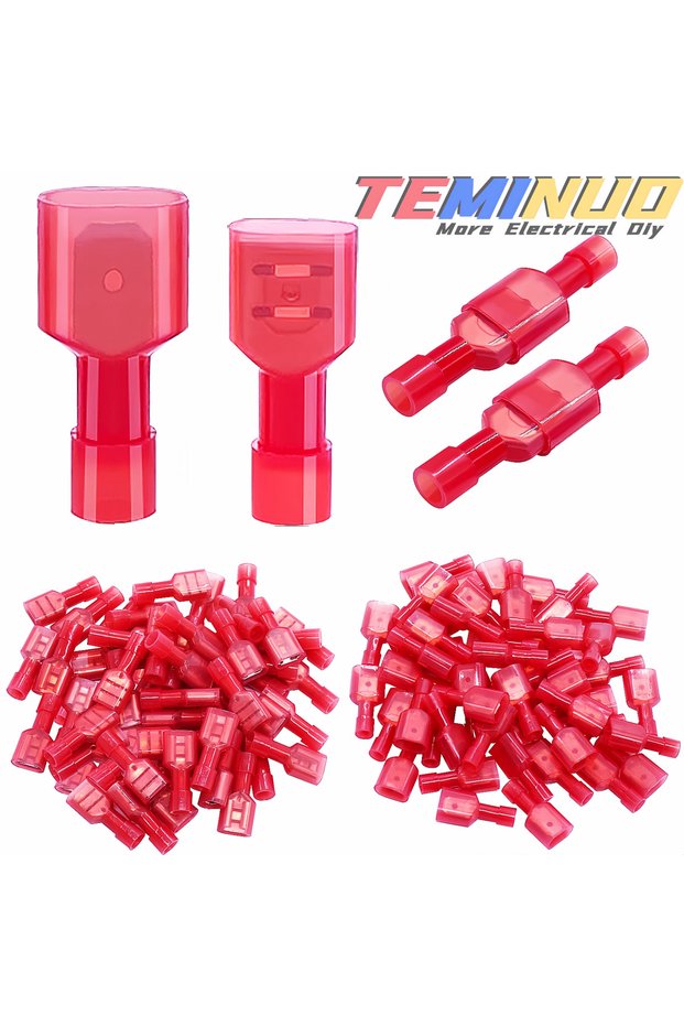 60pcs-Red In Bag 100/80/60 pcs Nylon Spade Wire Connector, 22-10 AWG Gauge Electrical Fully Insulate