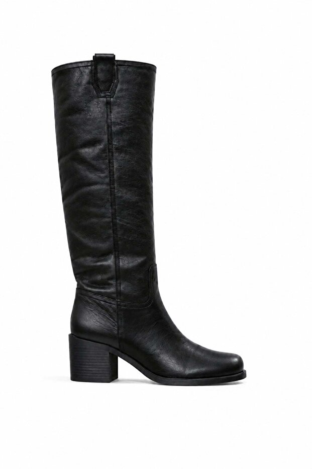 Black Heeled Leather Boots 25577