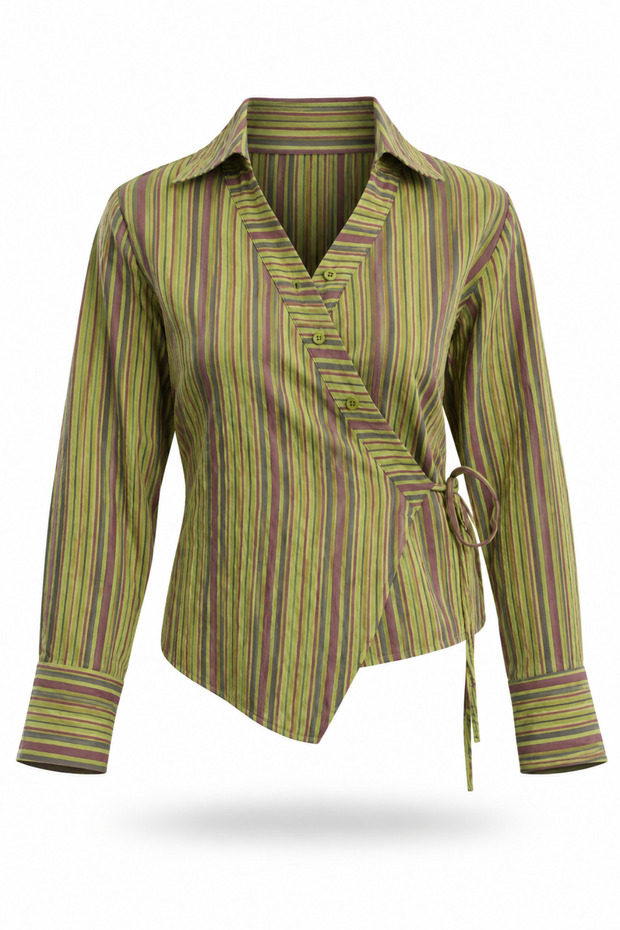 Green Asymmetrical Tie-Dye Detailed Shirt 3307
