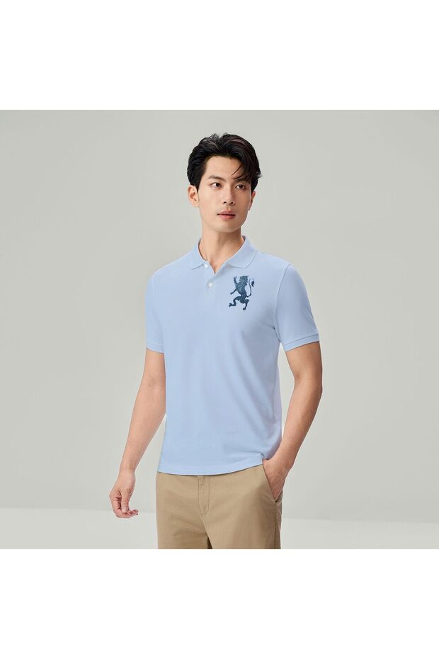 Men’s Slim Fit 3D Lion Embroidery Lycra Pique Polo