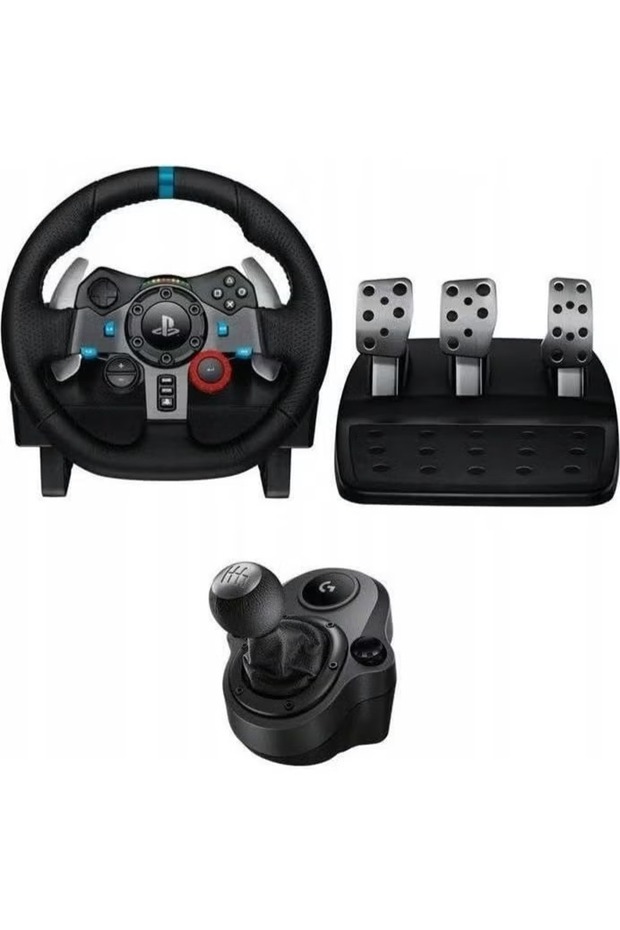 G29 Driving Force Racing Steering Wheel & Pedals with Force Feedback + Shifter, Genuine Leather, Compatible with PS5, PS4, PC & Mac – Black