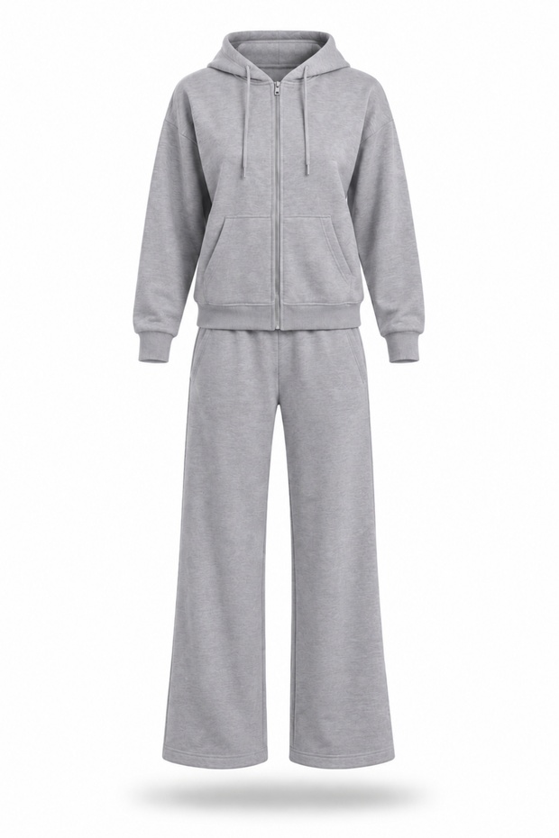 Gray Hooded Tracksuit Set