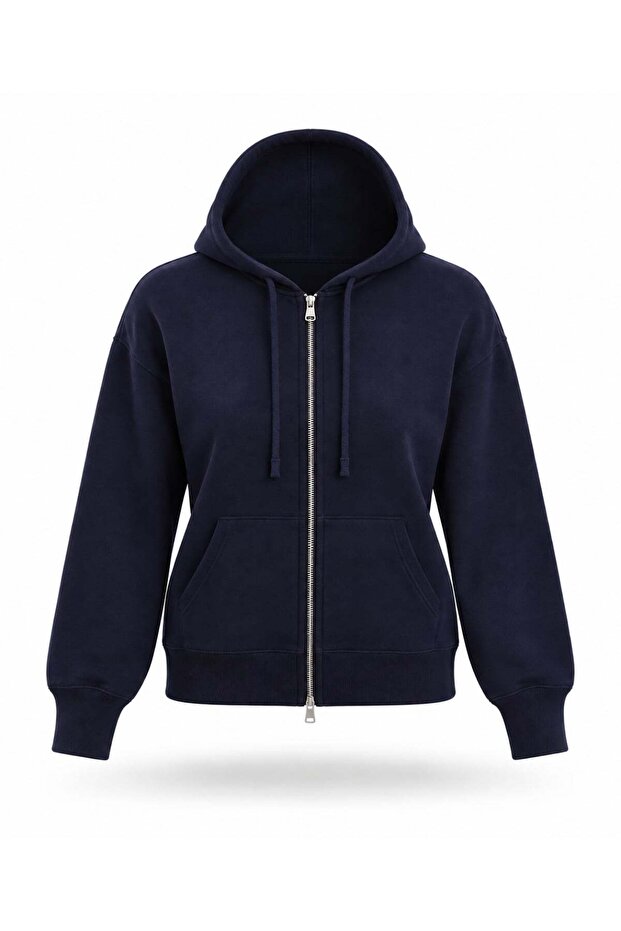 Navy Blue Hooded Knitwear Cardigan 151275