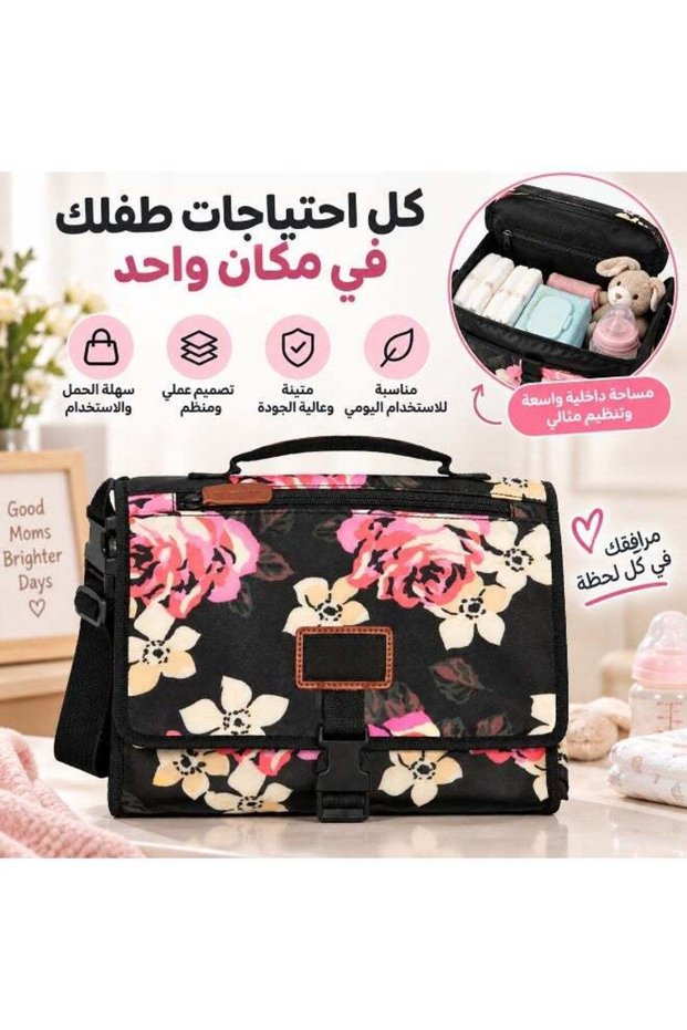 مفرش تغيير حفاضات للطفل مع حقيبة مدمجة – بساط تغيير حفاضات مقاوم للماء – جيوب تخزين متعددة – مخدة