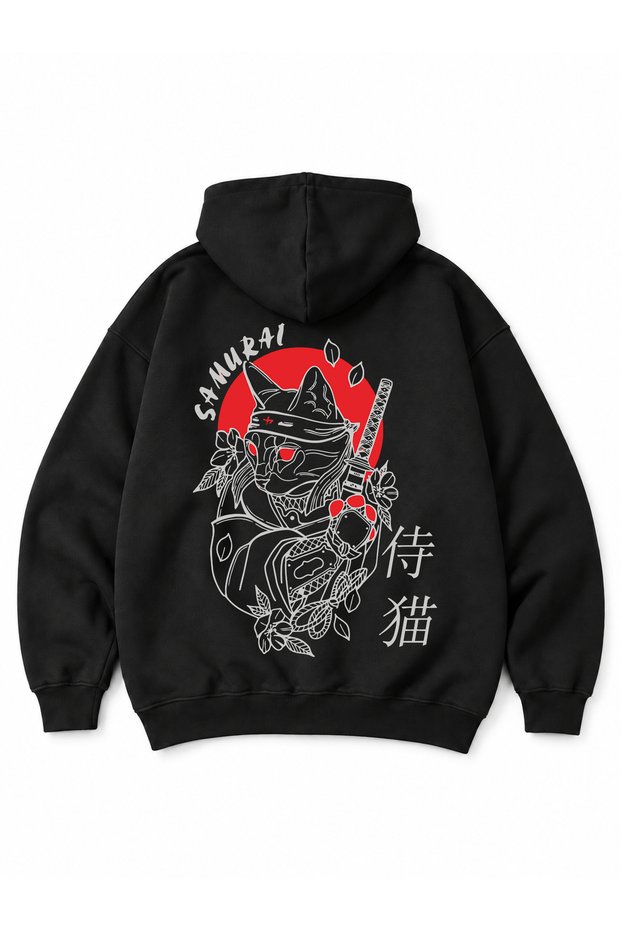 Oversize Samurai Cat Sweatshirt Hoodie Unisex