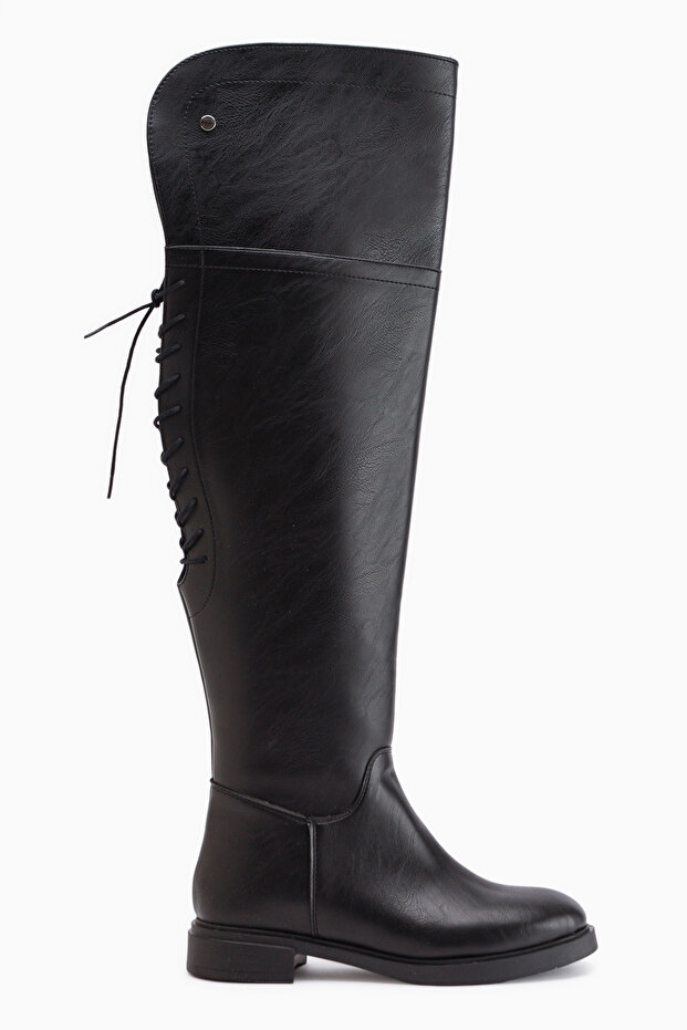Monie Black Lace Detailed Women's Over-The-Knee Boots