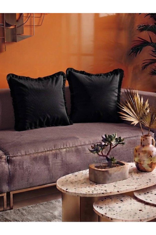 2-Piece Decorative Throw Pillow Cover with Tassel Fringe Made of Upholstery Velvet Fabric 45X45 cm
