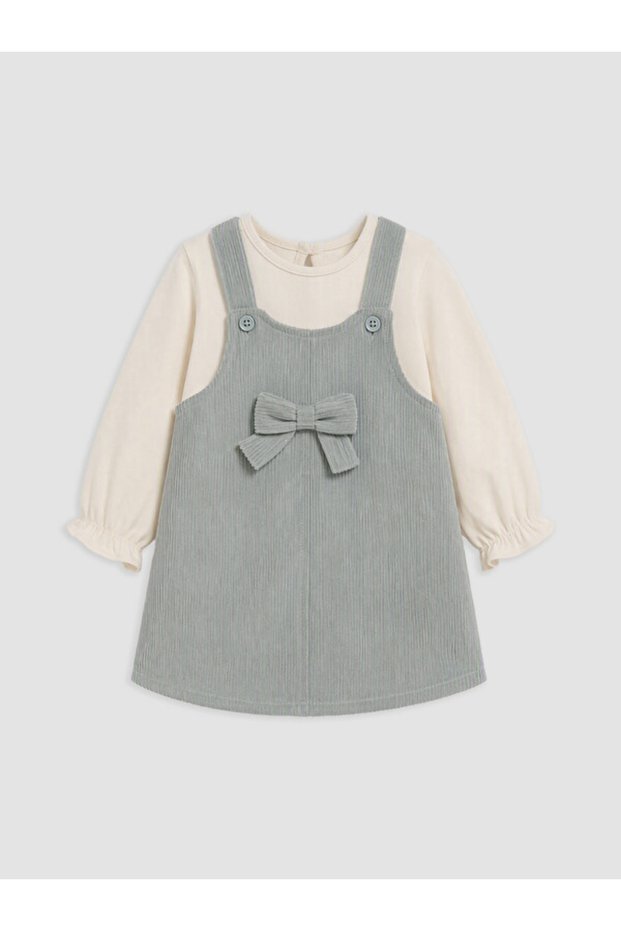 Sparkling Choices by Shining Store Baby Girl Velvet Salopet Dress and T-Shirt with Bow