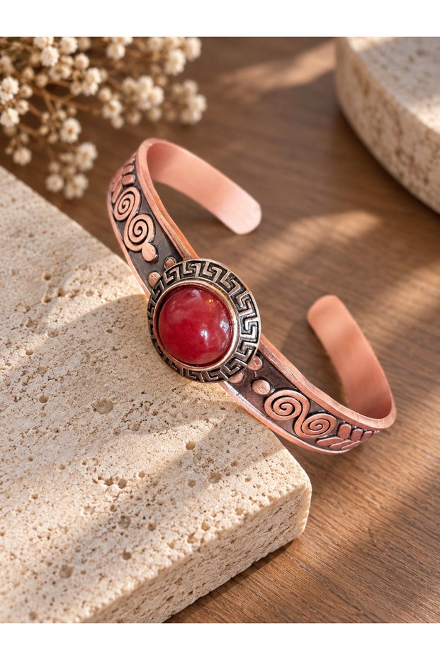 Pure copper bracelet natural stone handmade copper bracelet, red agate stone bracelet