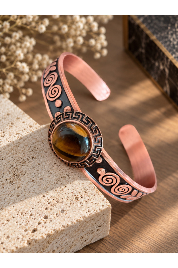 100% pure copper bracelet with natural stone, handcrafted copper bracelet, cat's eye stone bracelet