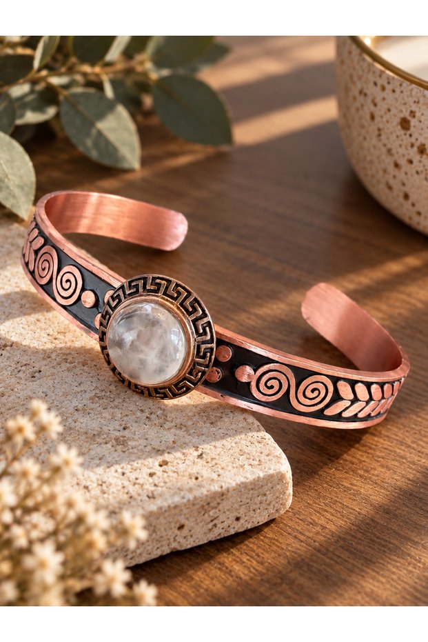 100% pure copper bracelet natural stone handmade copper bracelet, quartz stone bracelet