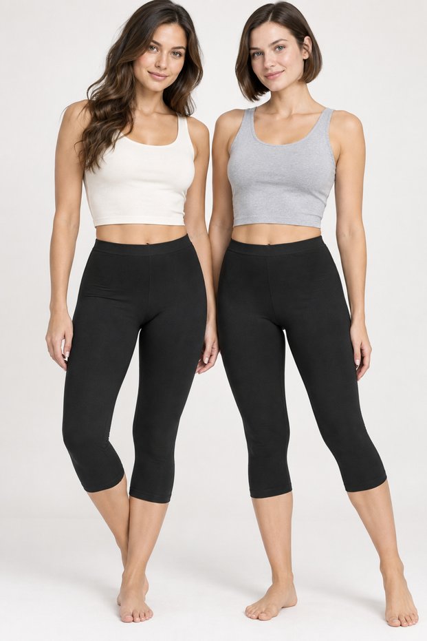 Women's 2-Piece Cotton Stretchy Capri Leggings Narrow Leg Casual Basic