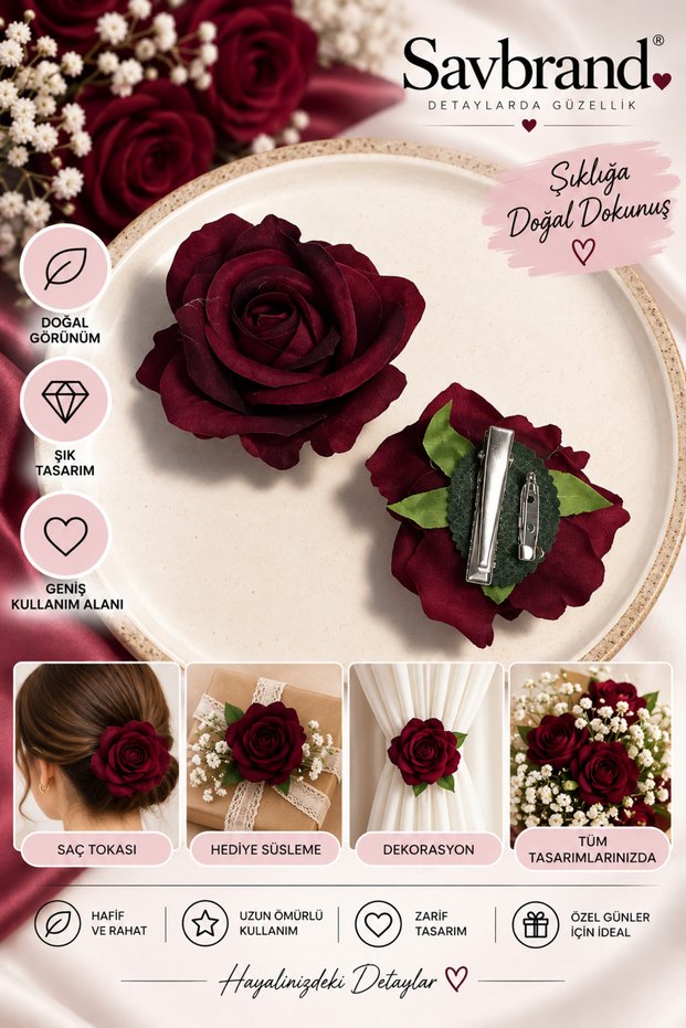 Velvet Rose Flower Hair Clip and Brooch – Decorative Hairpin – Stylish Accessory