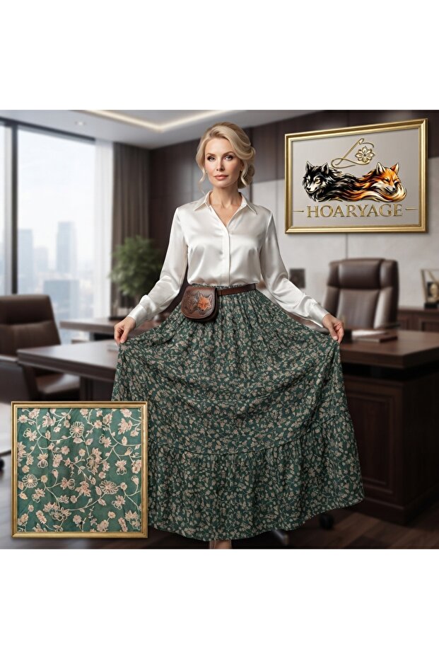 Elastic Waist 3-Layer Ruffle Viscose Fabric Skirt, Mevlana Long Cotton Skirt, Size 38-46