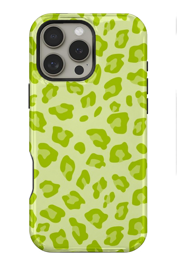 Compatible with iPhone 16 Pro - Green Leopard, Dual Layer Cover, Glossy Surface Protective Case