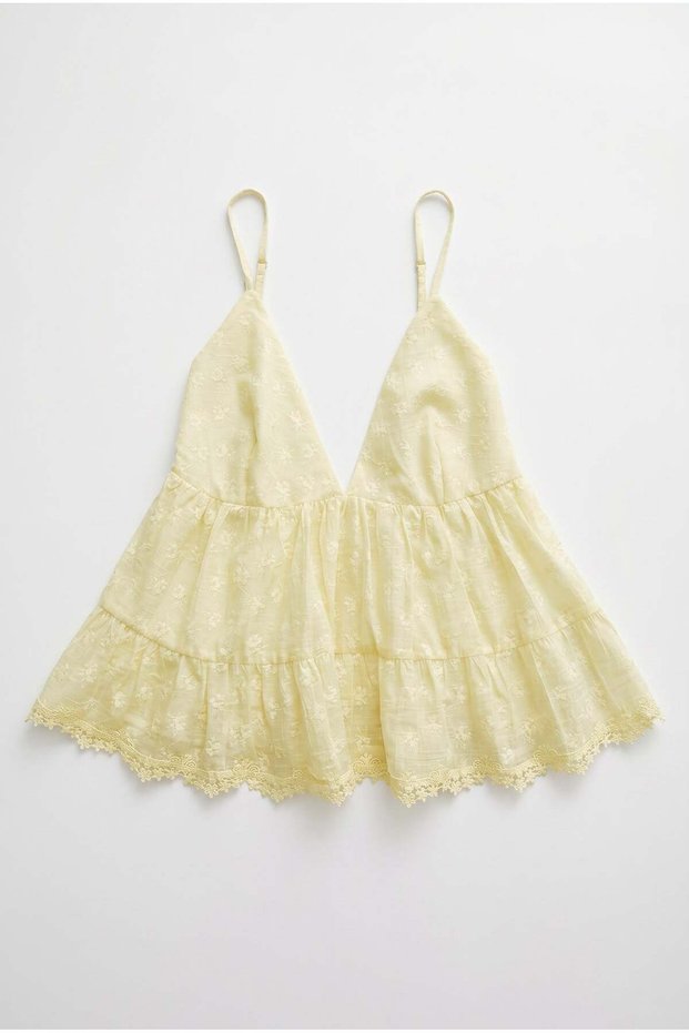 Yellow Brode Detailed Strappy Blouse