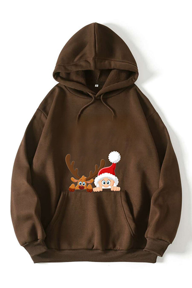 New Season 3Iplik Compant Combed Cotton Christmas Special Hooded Sweatshirt with Pockets