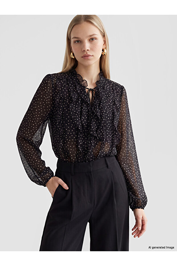 Quality Pieces from Çelebi Store Tie-Back Roba Collar Polka Dot Ruffle Blouse