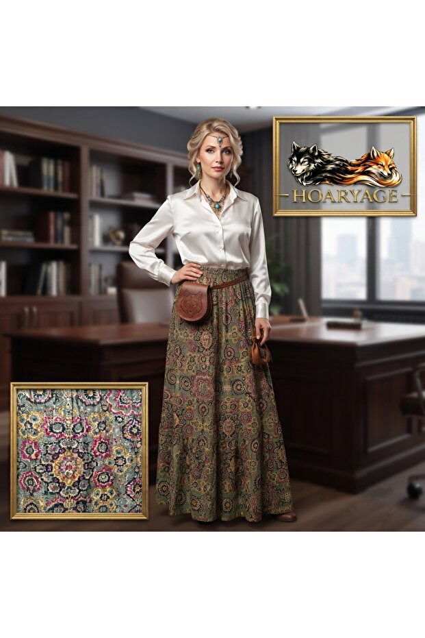 Elastic Waist 3-Layer Ruffle Viscose Fabric Skirt, Mevlana Long Cotton Skirt, Size 38-46