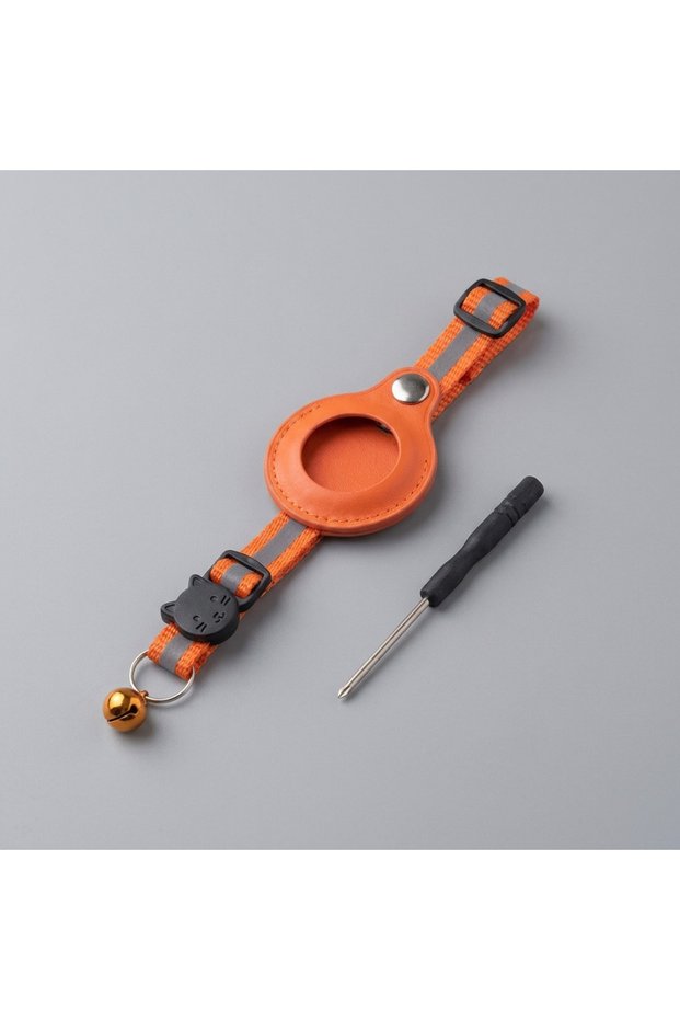 Airtag Compatible Orange Cat Collar with Protective Case, Reflectors, and Bell - Includes Screwdriver as a Gift