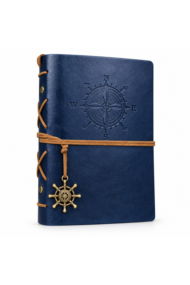 Vintage Compass Motif Pu Leather A6 Notebook, Unlined Kraft Pages, Refillable Ring Retro Planner, Travel Diary, Travel Journal, Note and Memory Book, 21712-13
