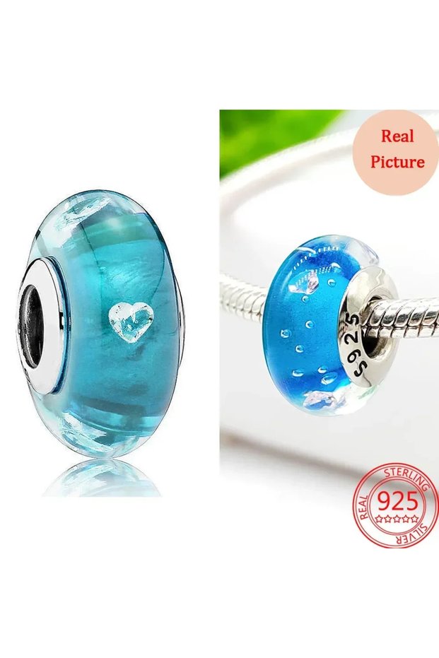 AMC00999 Colorful Murano Glass Beads Glass Ripple Charm Wavy Glass Bead Charms Fit Brand Bracelets W