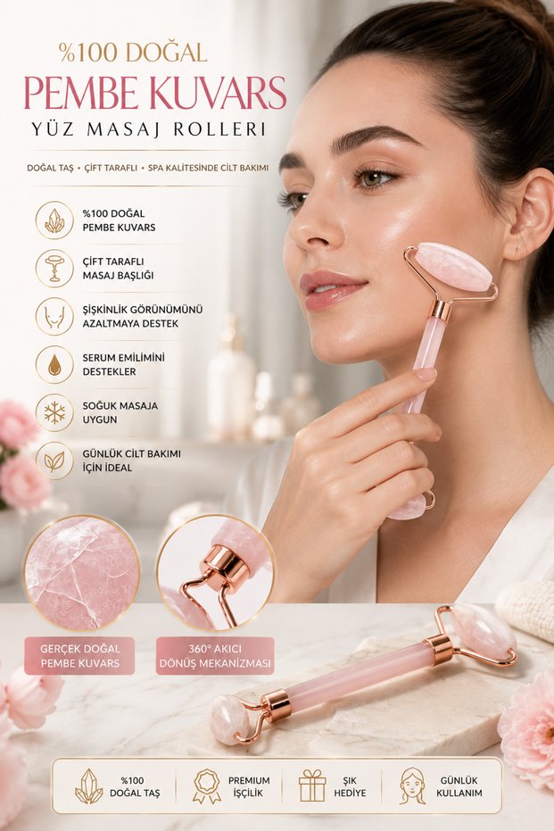 Pink Quartz Facial Massage Rollers | Double-Sided Natural Stone Skin Care Tool