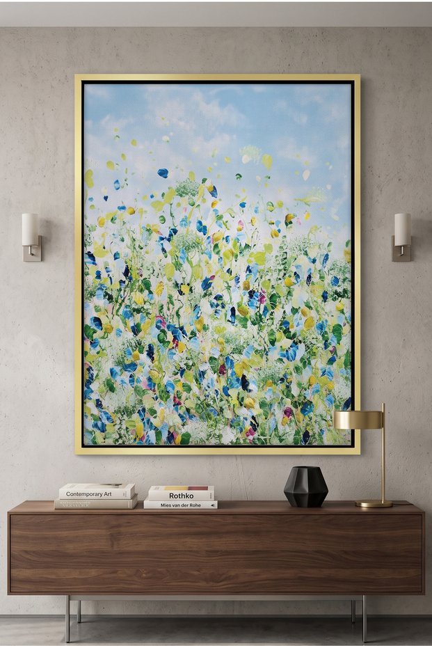 Vibrant Impressionist Nature Wall Art | Portrait Framed Canvas Print | Luxury Modern Botanical Decor for Living Room