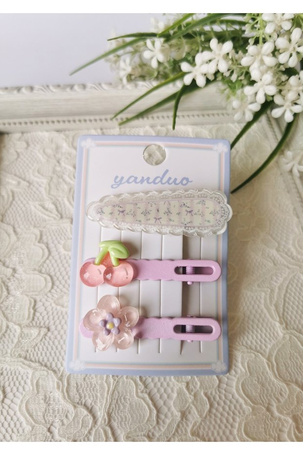 Set of 3 Pincers with Lilac Cherry and Flower Figures