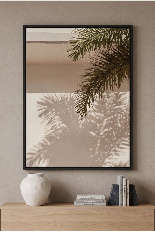 Boho Desert Chic Palm Leaf Nature Wall Art | Portrait Framed Canvas Print | Luxury Modern Botanical Decor for Living Room
