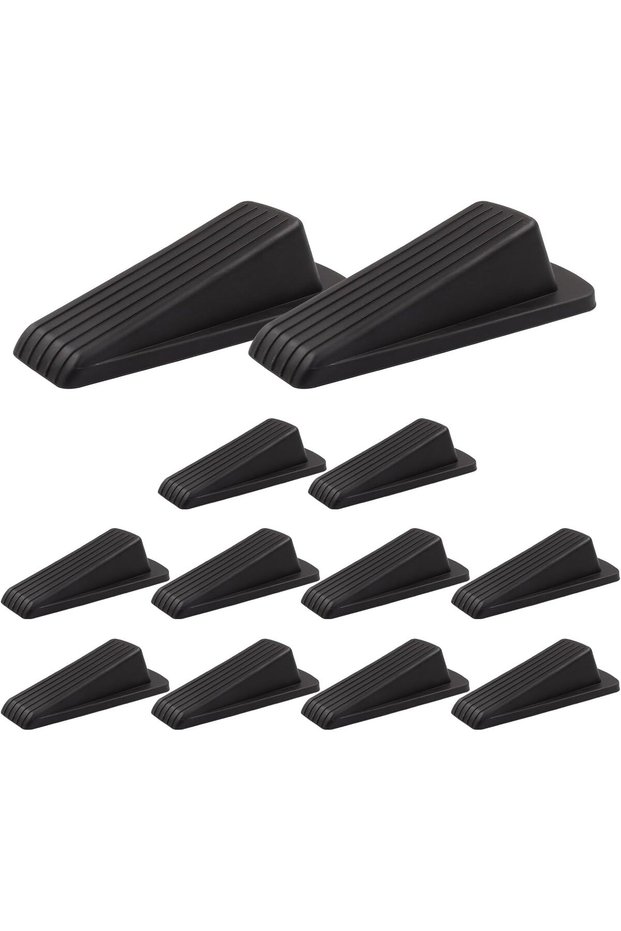 12 Pcs Heavy Duty Rubber Door Stoppers,Wedge Stopper for Door Bottom,Height up to 1.2 Inches,Black