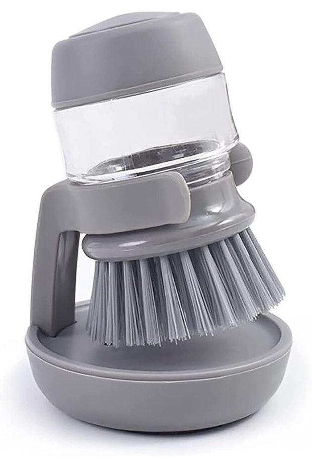 Kitchen Dish Brush with Soap Dispenser and Storage Stand,Grey