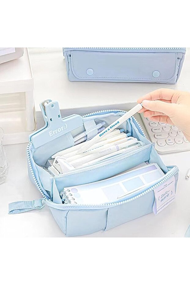Large Capacity Pencil Case with Partition Storage and Smooth Zipper,Blue