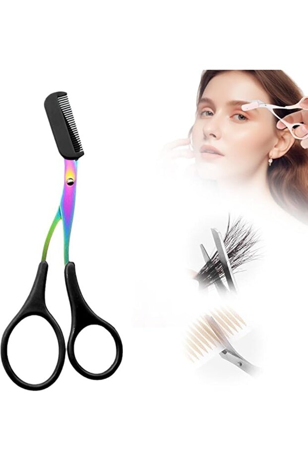 Professional Eyebrow Trimmer Scissors with Comb,Ergonomic Non-Slip Finger Grip Brow Shaping Tool for Men and Women,Black
