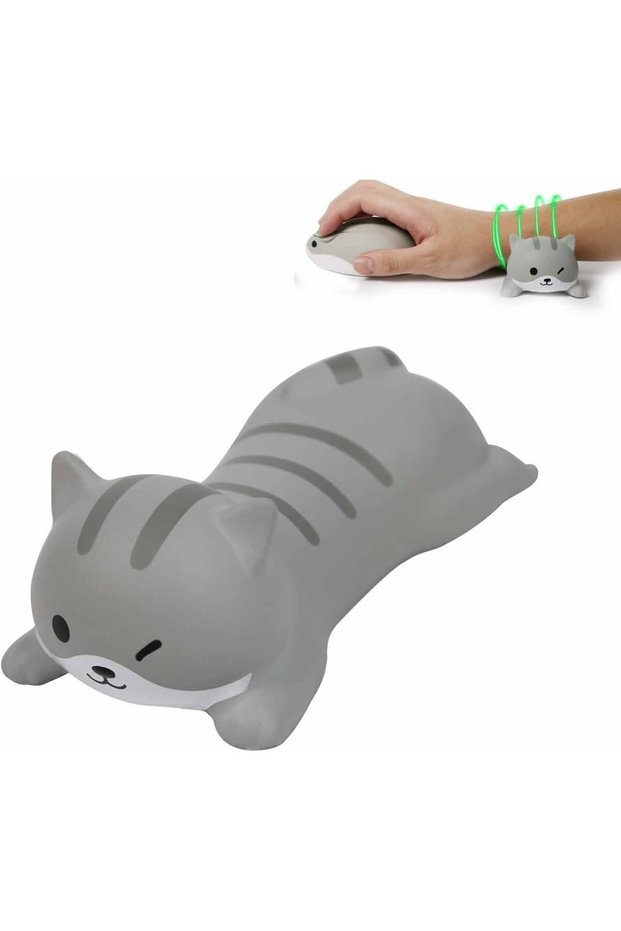 Cute Gray Cat Cartoon Animal Wrist Rest Pad,Ergonomic Memory Foam Support for Office and Laptop