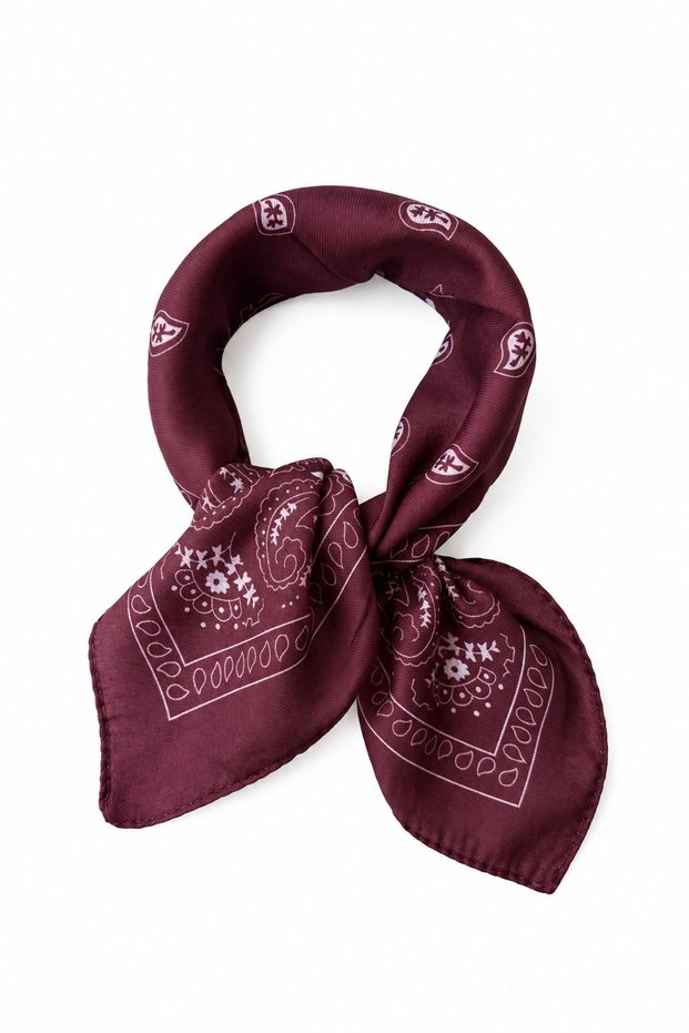 Cotton dark brownish-brown shawl pattern dark burgundy scarf bandana 50x50 cm mini size hair neck bag