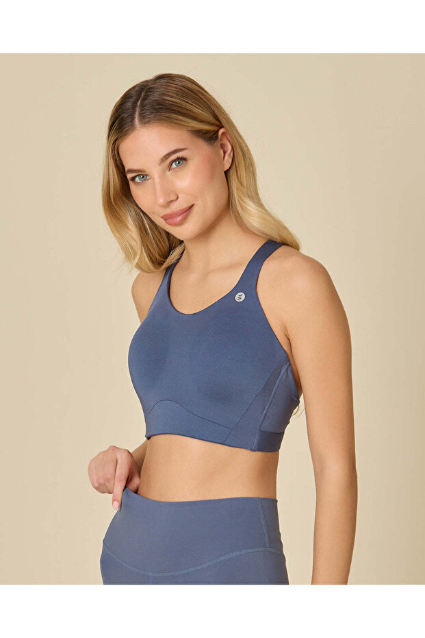 Women Dusty Blue High-Support Padded Sports Bra