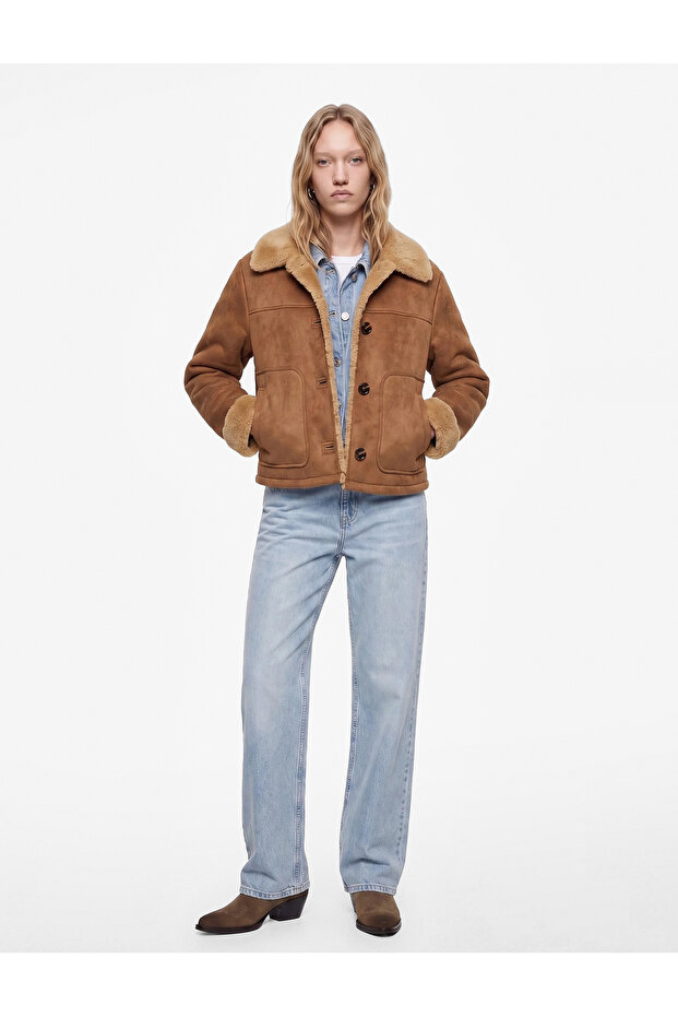 Classic Collar Buttoned Faux Suede Jacket