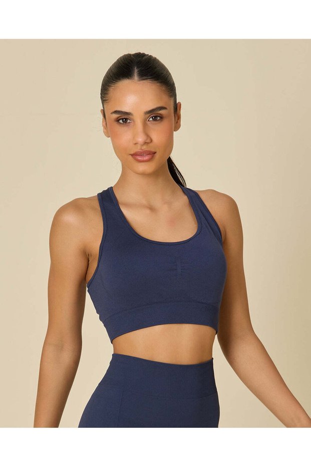 Women Navy Plain Padded Sports Bra
