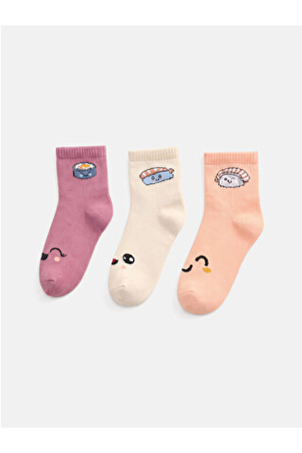Coral Patterned Girl's Socks 3-Piece Set