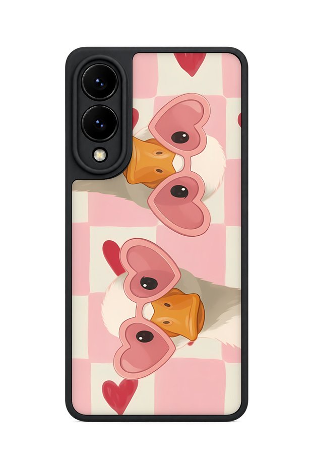 غطاء حماية مقاوم للصدمات متوافق مع سامسونج جالاكسي S25 إيدج، مزود بنمط نظارات على شكل قلب وحماية للكاميرا