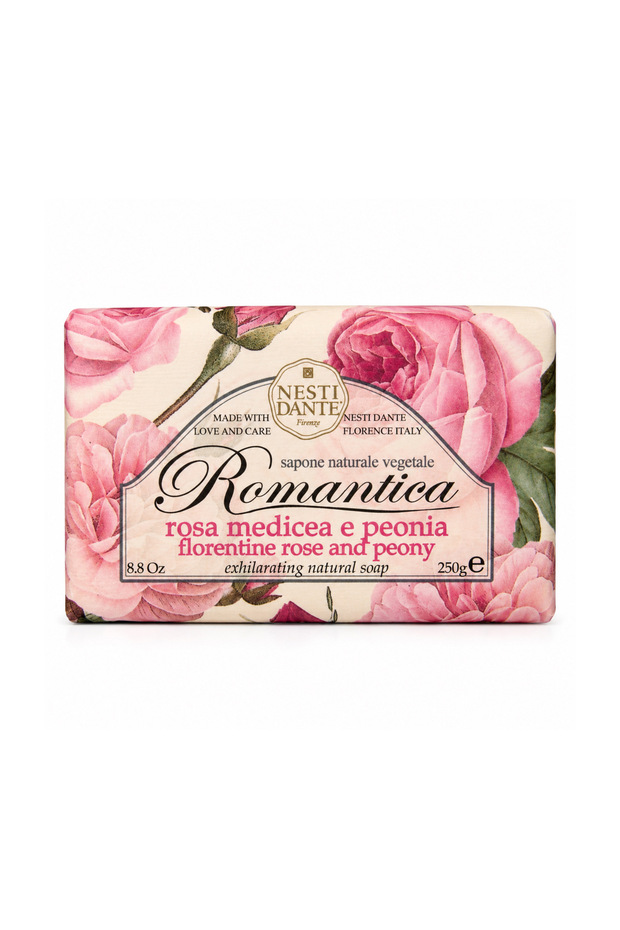 Romantica Florentine Rose & Peony Soap Bar 250g | Exhilarating Italian Vegan Soap | Nourishing Rose & Soothing Peony | Moisturizing Gentle Cleanser | Paraben, GMO, PEG & Petrochemical-Free