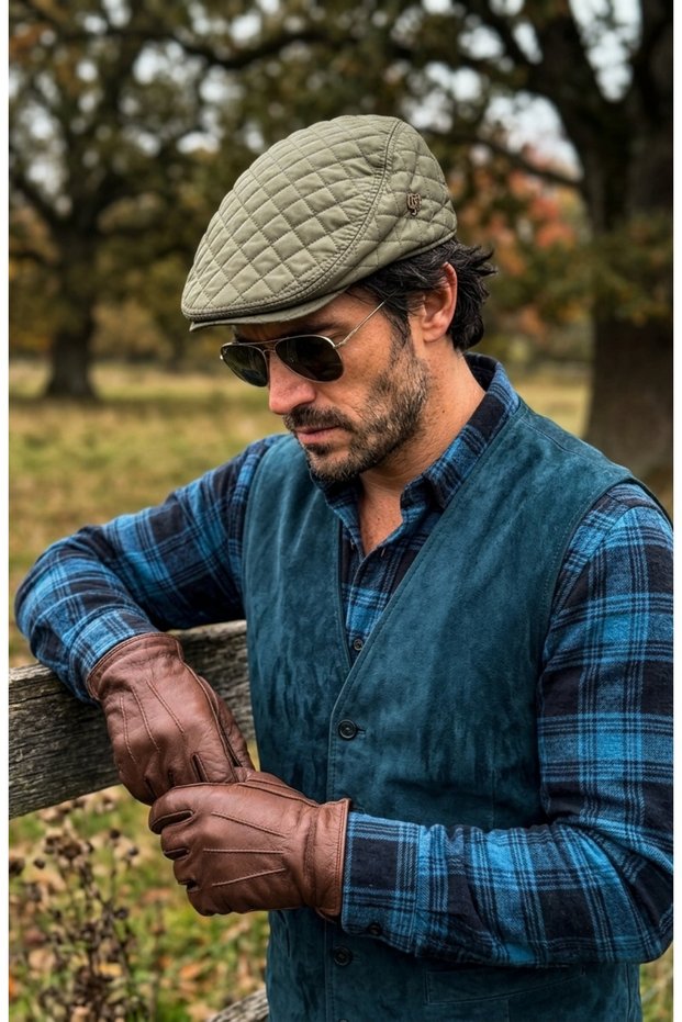 Men's London Cap with Quilted Detail, Standard Size, Elastic Inner Lining, Seasonal Hat