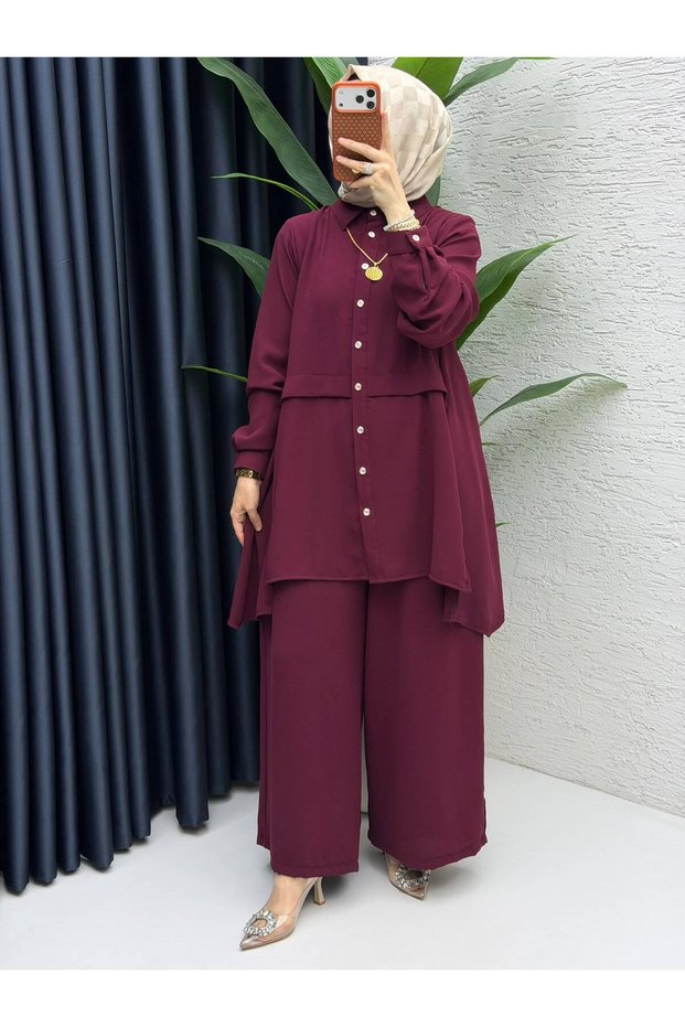 Women's Quality Stylish Crepe Fabric Hijab Burgundy Set