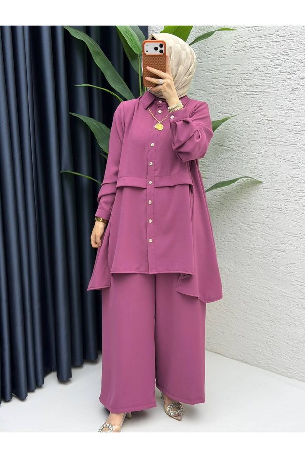Women's High Quality Stylish Crepe Fabric Hijab Dusty Rose Set