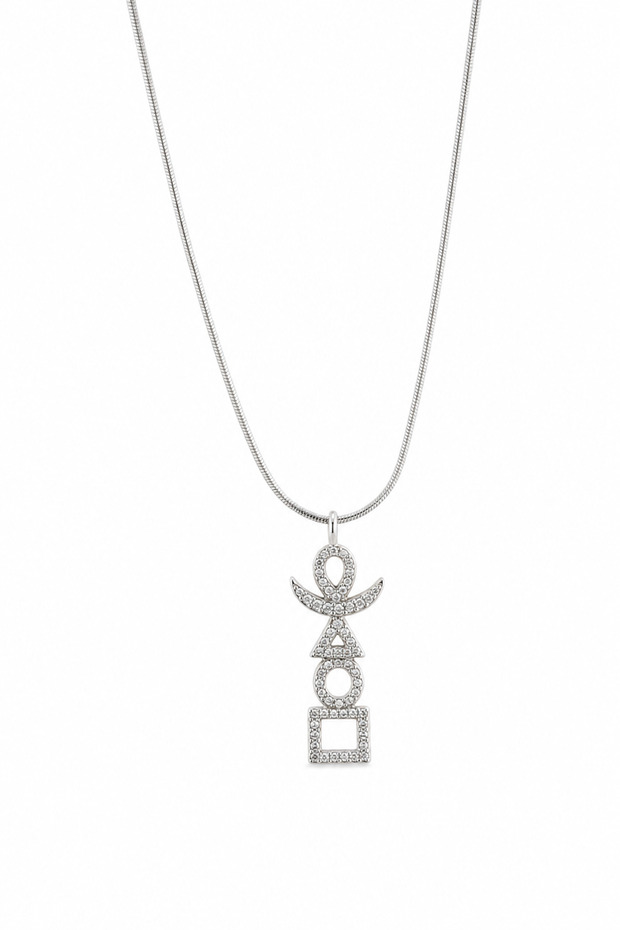Women's Necklace with Steel Stone Letter Design - Stainless Steel Chain and Shiny Zircon Stones